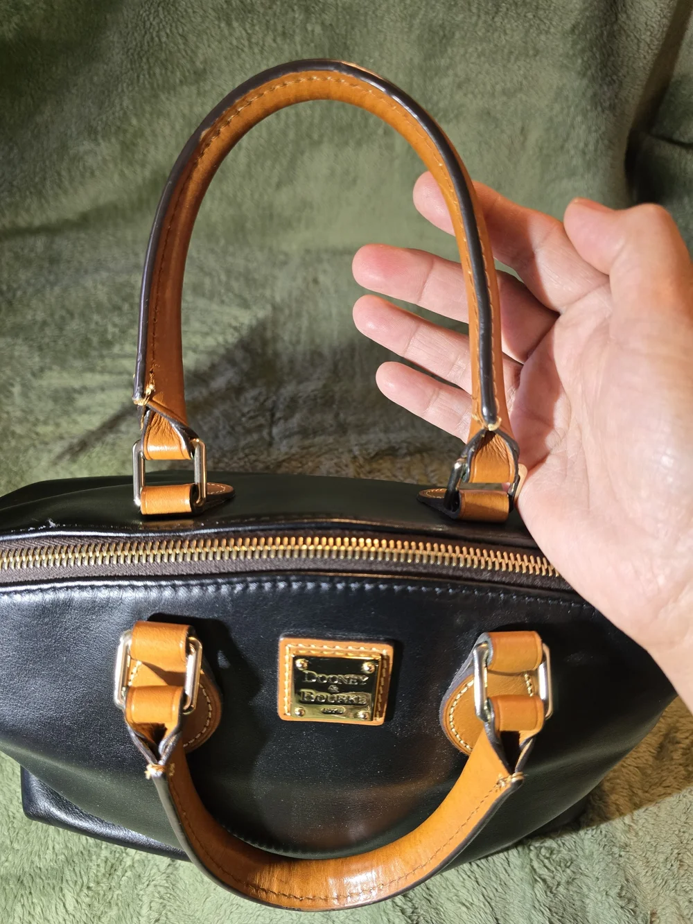 Dooney & Bourke Black Leather Satchel with Tan Trim - Picture 14 of 16